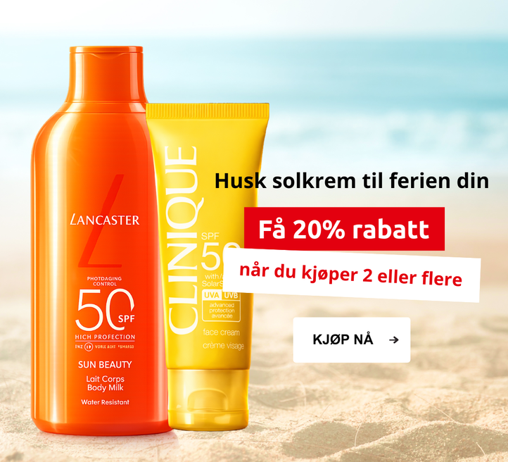 Husk solkrem til ferien din - få 20% når du kjøper 2 eller flere. Kjøp nå!