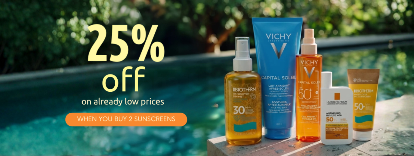 Get 25% off when you buy 2 or more sunscreens.