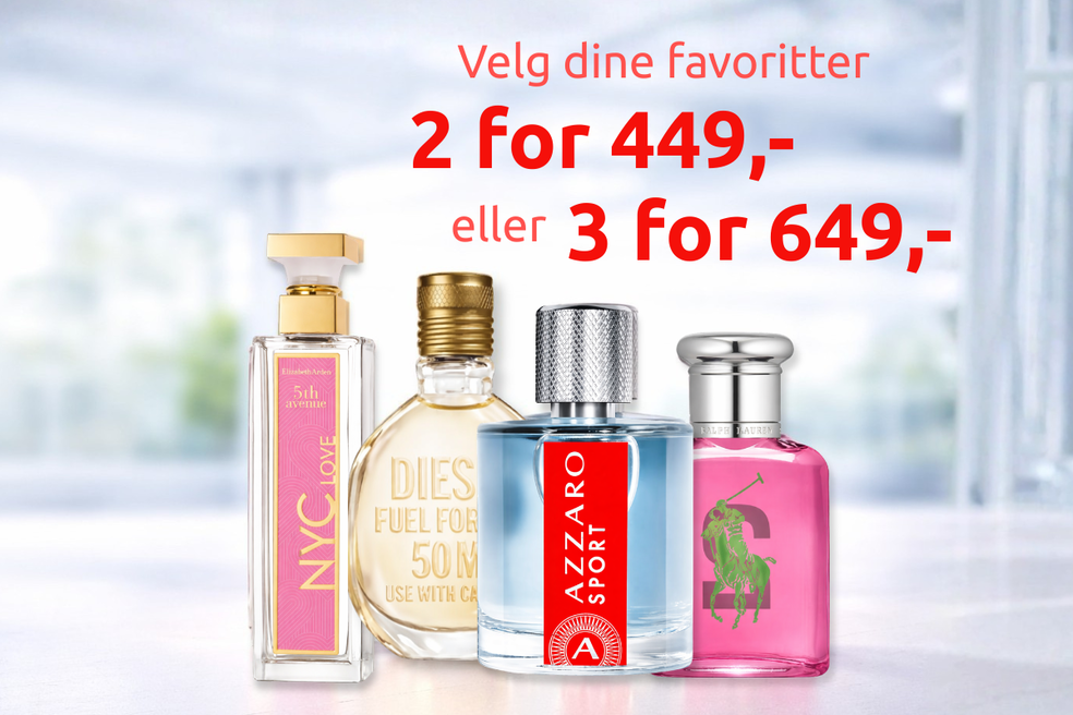 Velg dine parfymefavoritter - 2 for 449kr eller 3 for 649kr