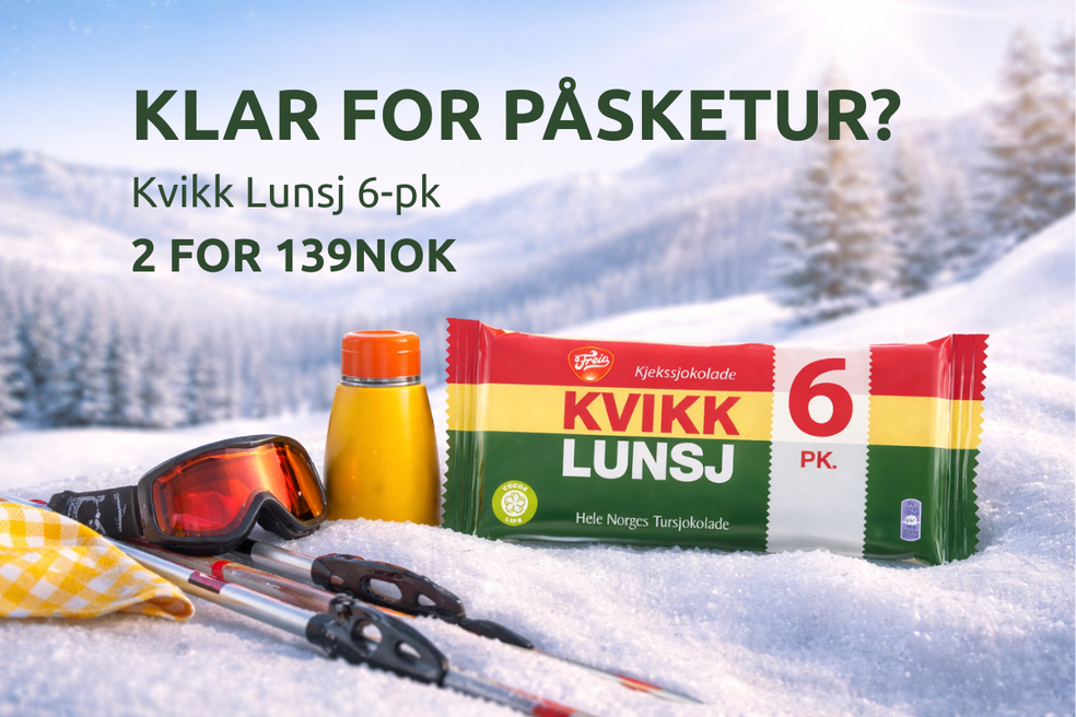 Klar for påsketur? Husk Kvikk lunsj, nå 2 for 139NOK