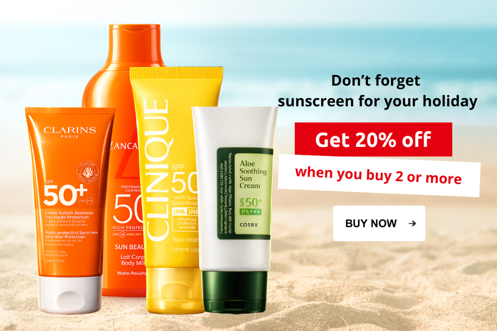 Don't forget sunscreen for your holiday. Get 20% off when you buy 2 or more. Buy now!