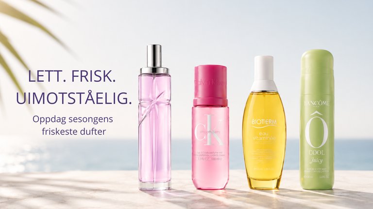 Sommerlige body mists og lette dufter fra Lancôme, Biotherm, Calvin Klein og Mugler i en lys og frisk strandinspirert setting.