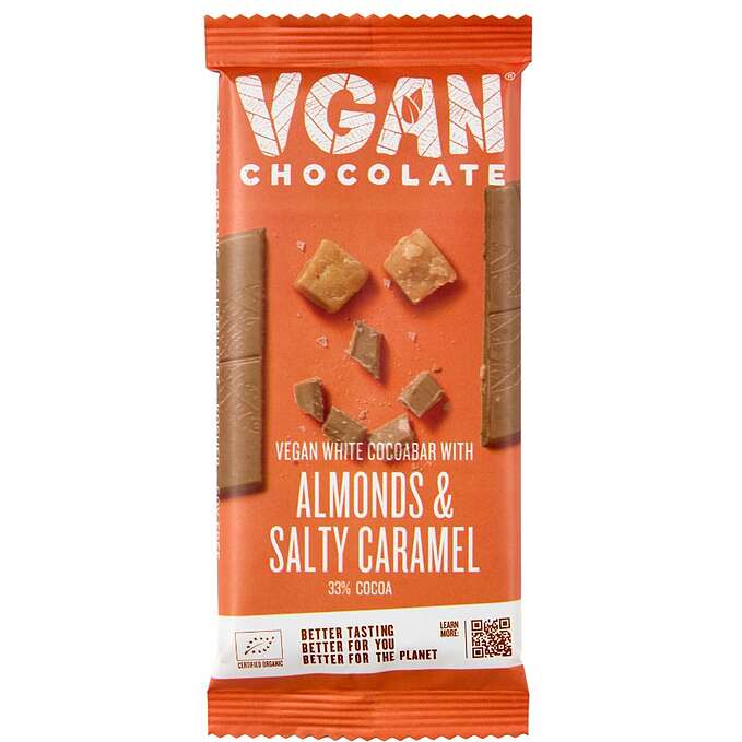VGAN hvit sjokolade med mandler og salt karamell